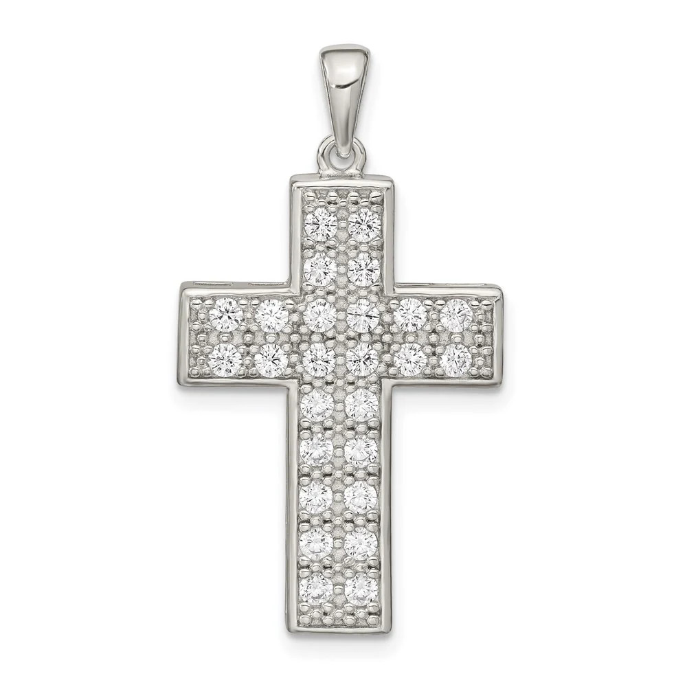 Sterling Silver Rhodium-Plated CZ Latin Cross Pendant