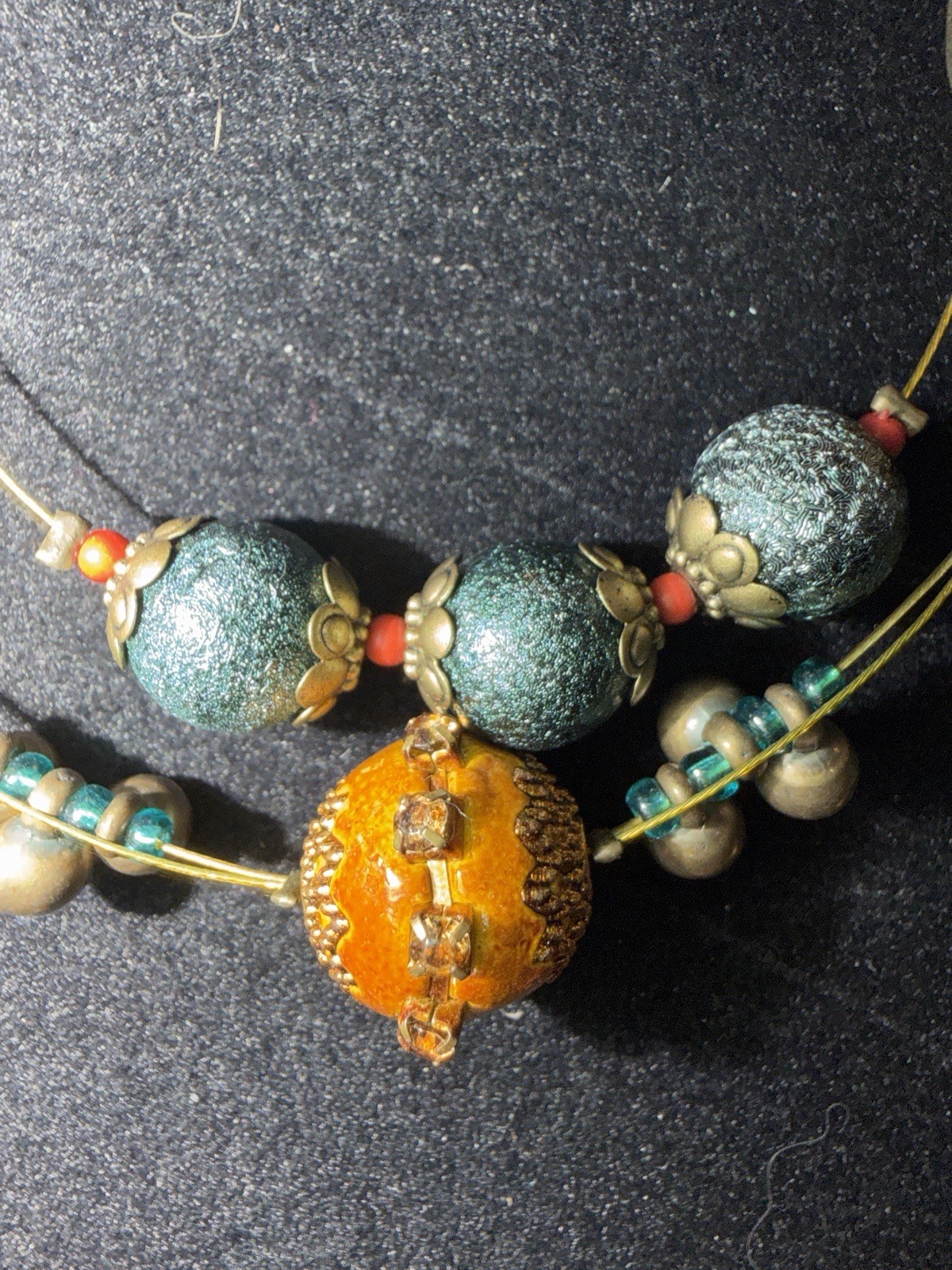 Treska multicolor beaded statement layered necklace glass brass lobster closure