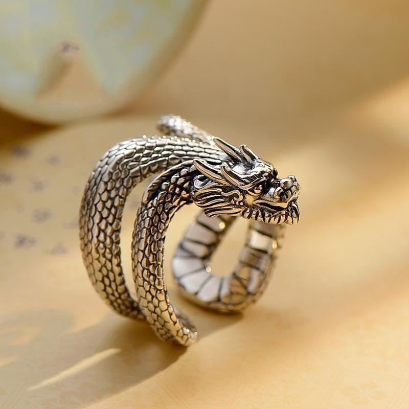 Elegant 925 Sterling Silver Charms Unique Fashion Dragon Ring One Size Fit All
