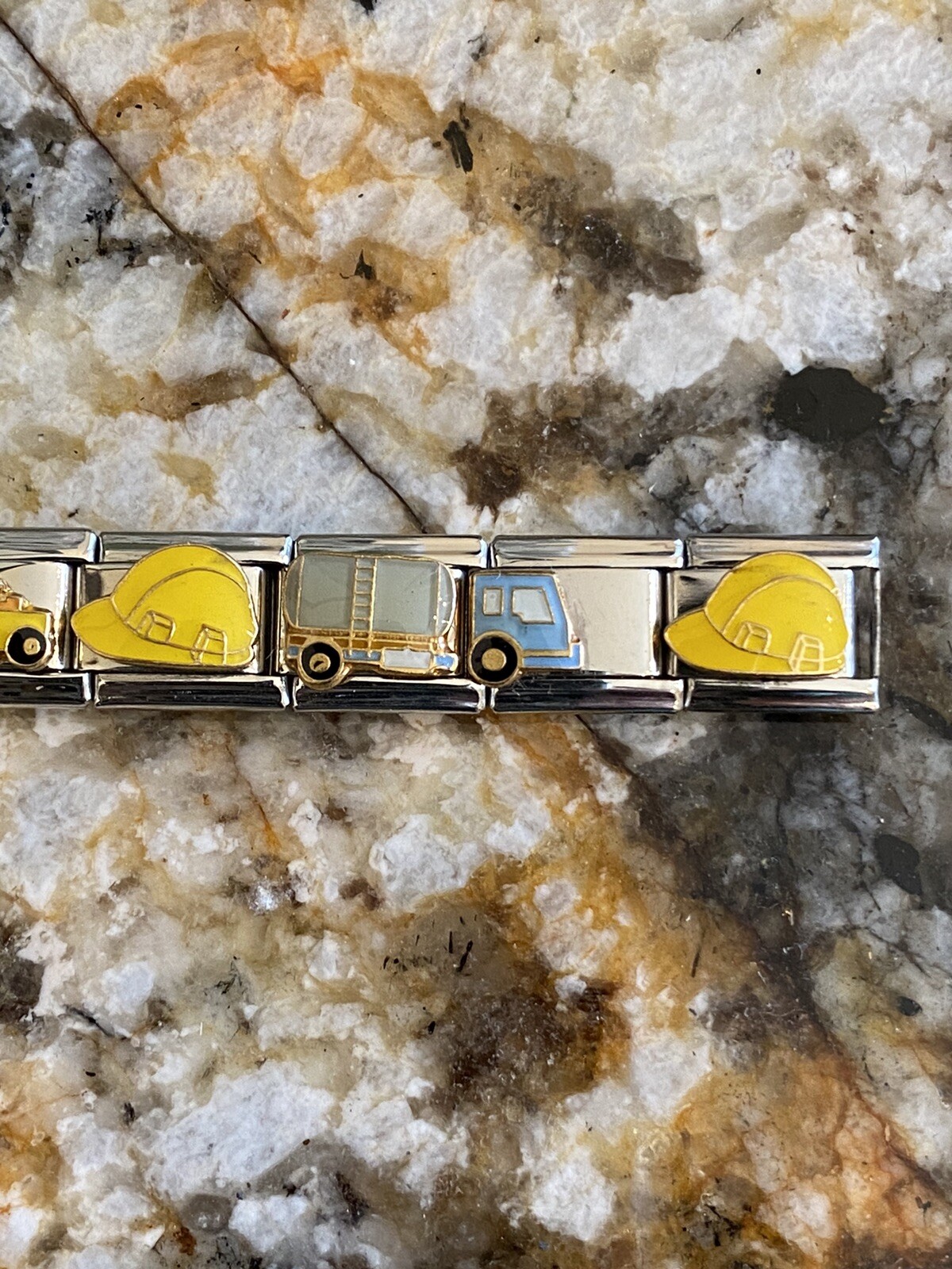 Construction Trucks, Hardhat Kids size Italian Charm Bracelet New