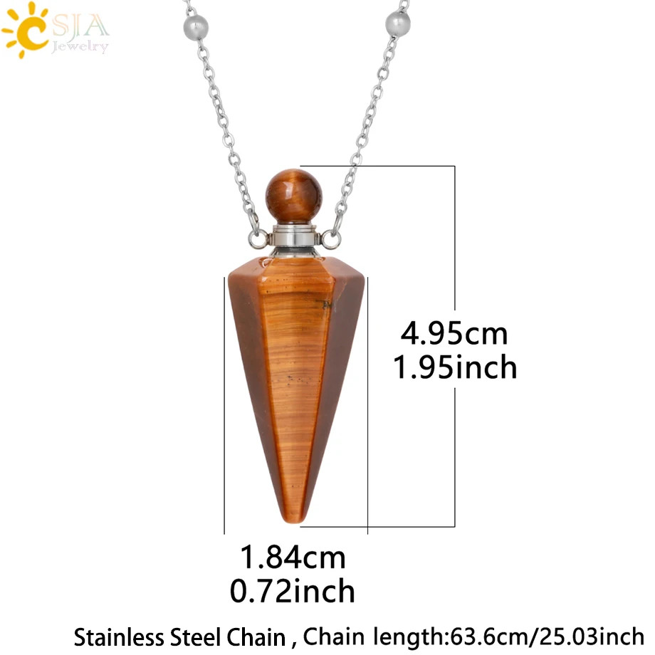 Natural Stone Cone Perfume Bottle Pendant necklace Healing Crystal Pendant Gift