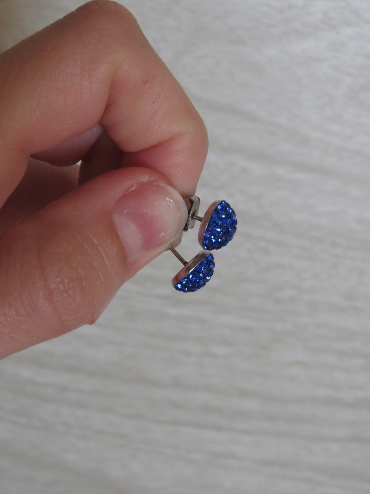 925 ATI CH Sterling Silver Blue Crystal Rhinestone Round Stud Earrings