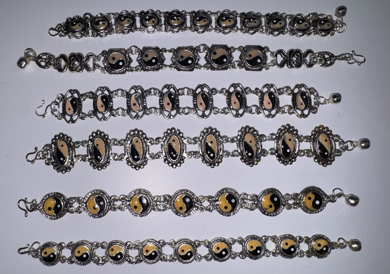 Vintage Ying Yang Charm Bracelets – Silver-Tone Linked Design (Multiple Styles)