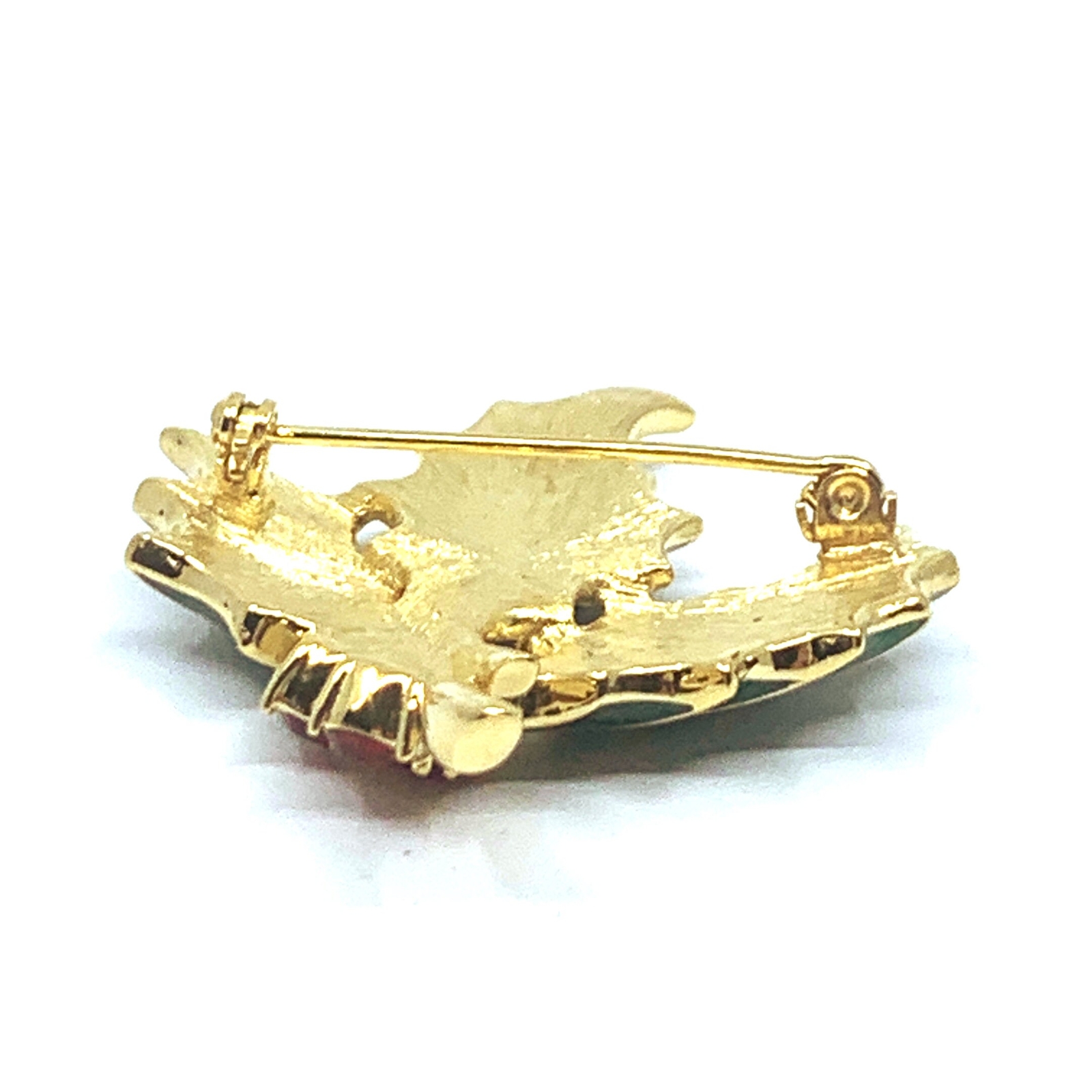 Holly Pin Brooch Gold Plated Metal Alloy Set With Enamel And Sparkling Crystals