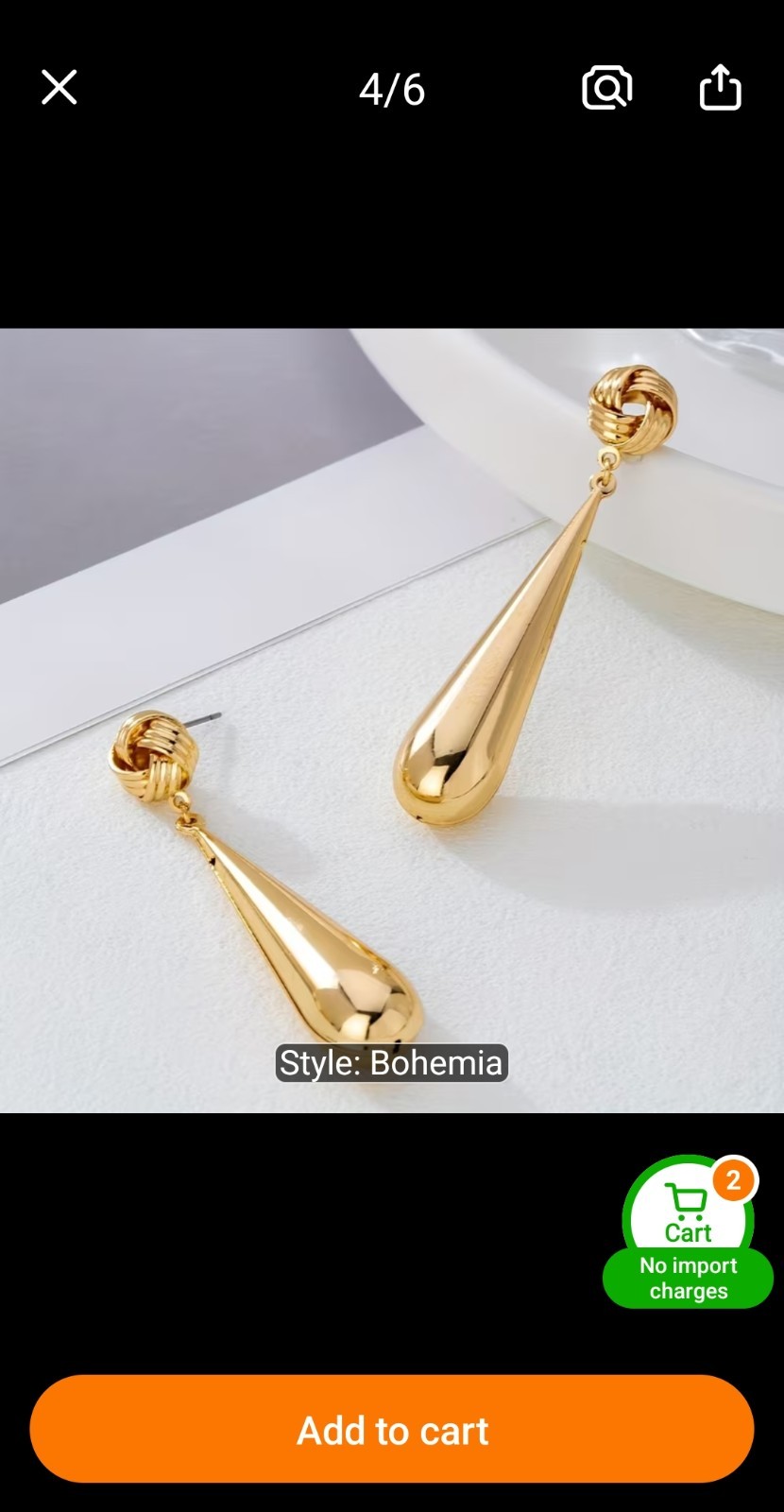 Gold Tone Teardrop Dangle/Drop Earrings w/ Knot Stud Top, Butterfly, 2.64 in