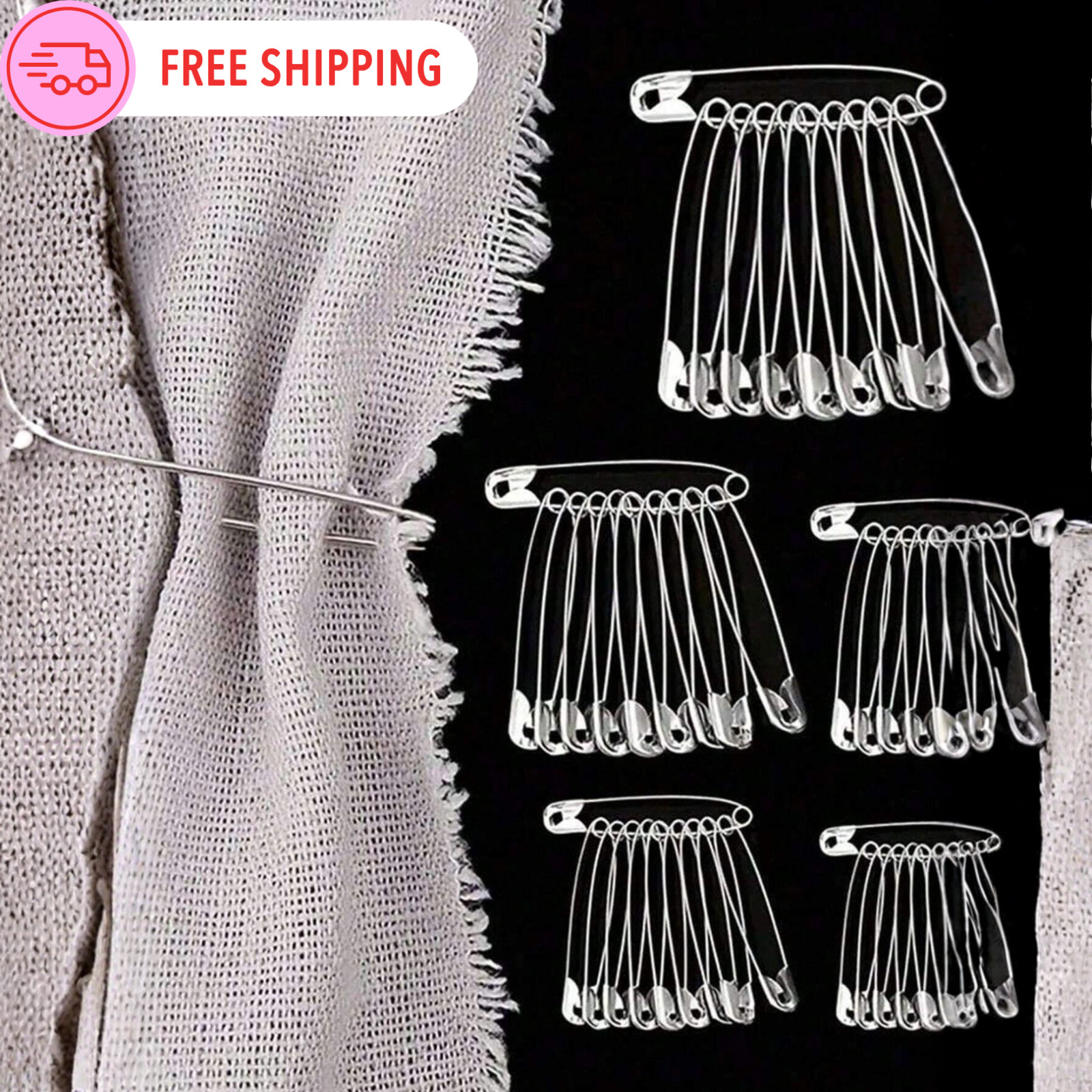 100PCS Safety Pins Assorted Sizes Heavy Duty Rust-Proof Large Brooch For Clothes
