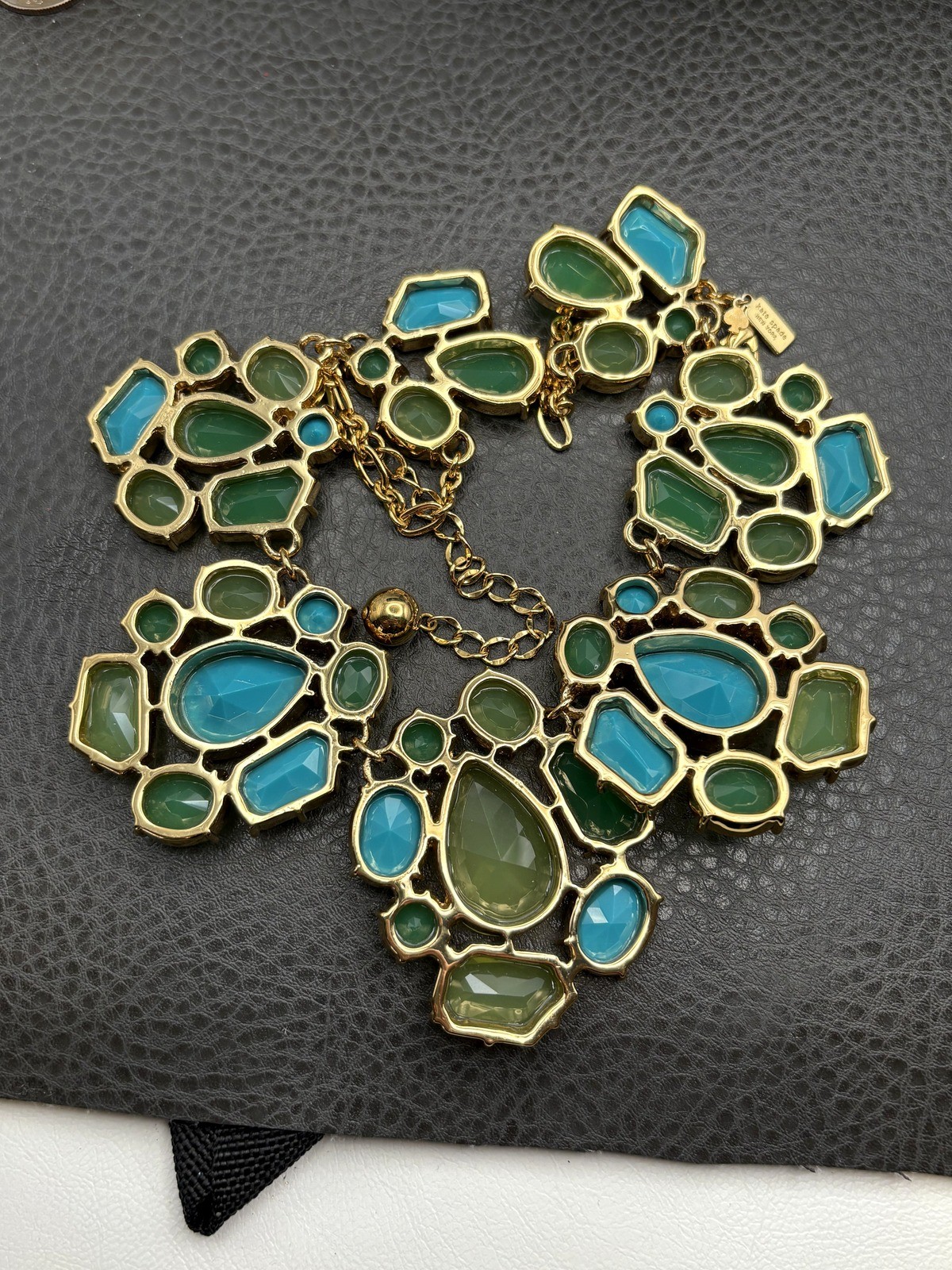Kate Spade New York Gold Tone Green Blue Faceted Statement Chunky Bib Necklace