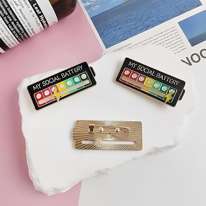 3pack My Social Battery Interactive Mood Enamel Pin NEW
