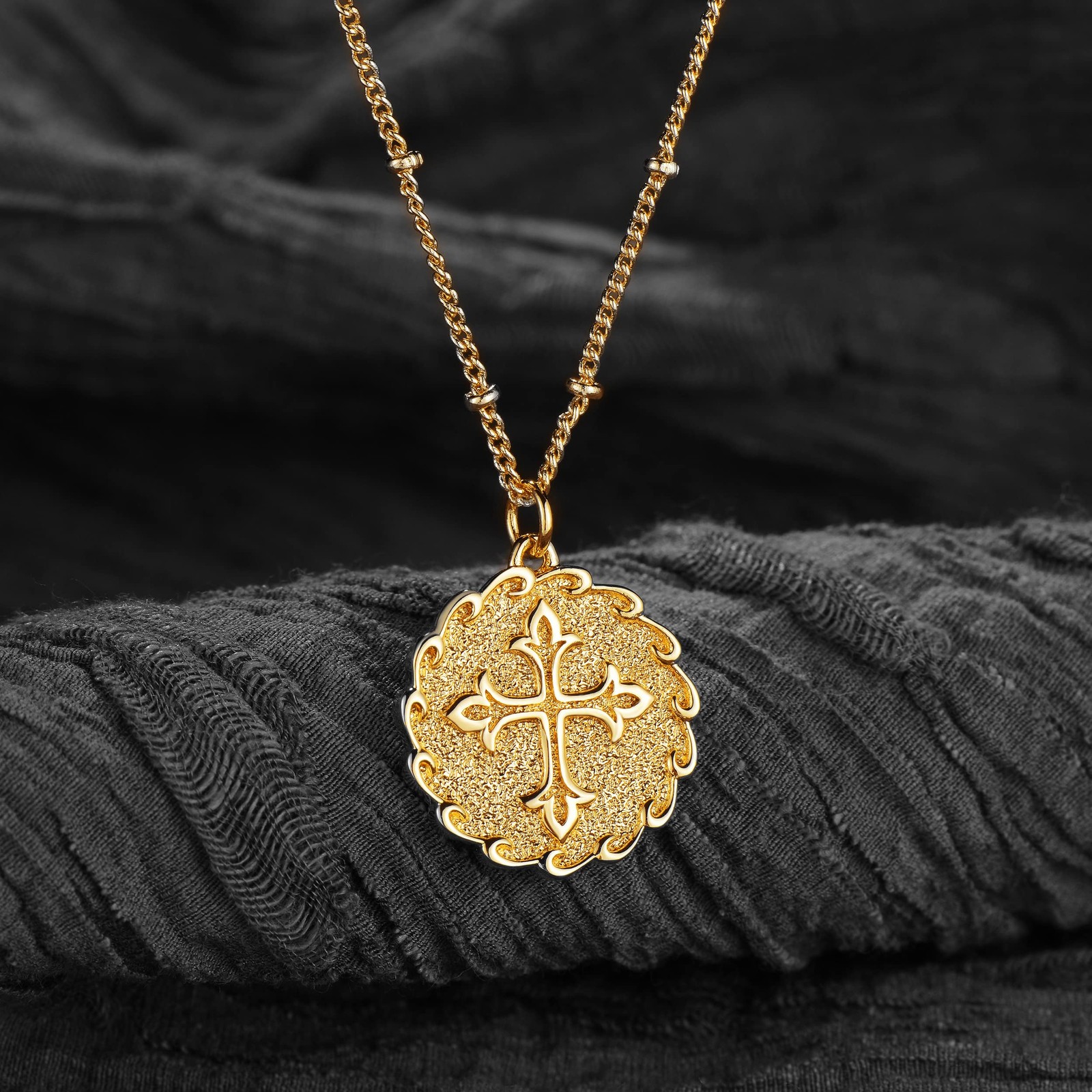 Coin Necklace 18k Gold Plated Vintage Textured Medallion Coin Pendant Round C…