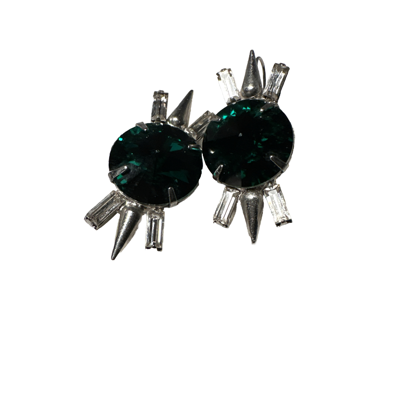 Fallon Round Cut Formal Stud Silver w Green Crystal Drop Earrings