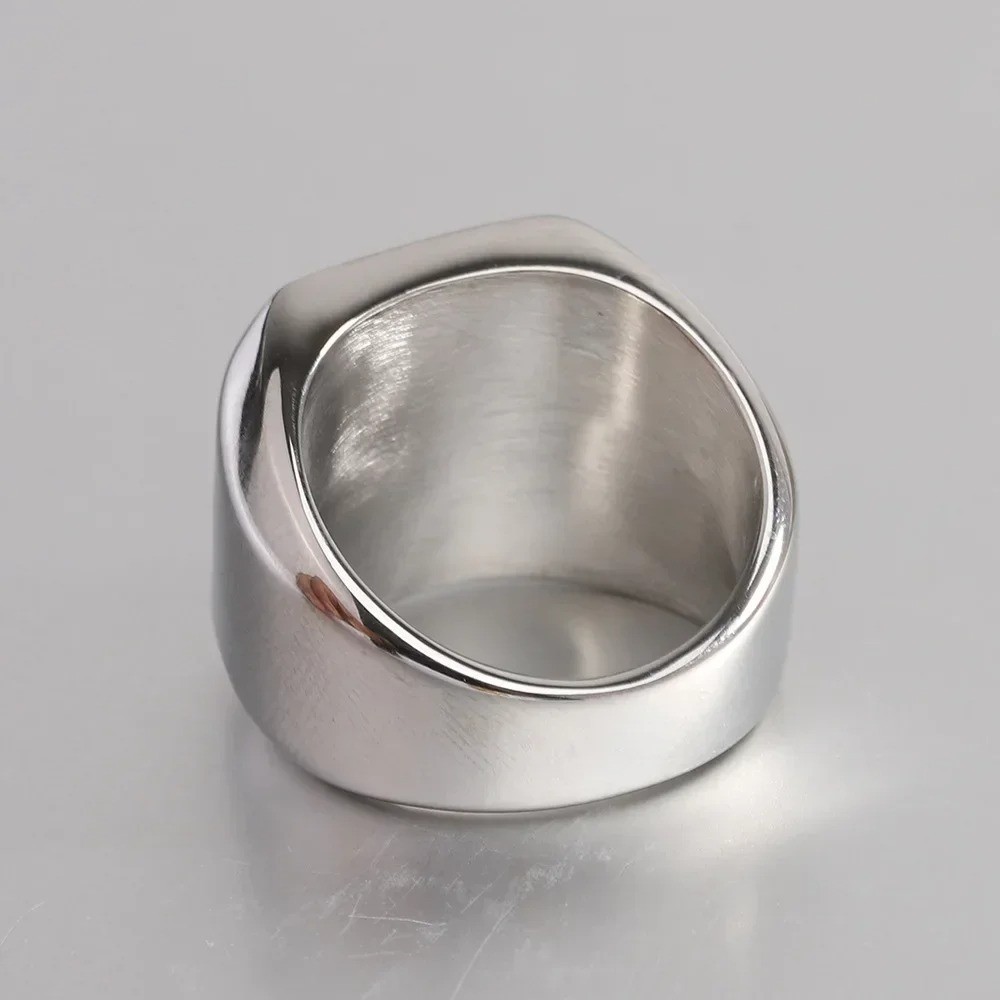 Square Signet Ring Stainless Steel Wide Band Smooth Finish Statement Jewelry