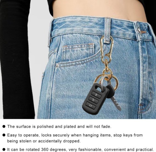2PCS Car Keychain, Detachable Horseshoe Shape D-Ring Spring Ring Color: Golden