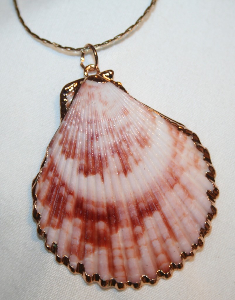 Lovely Mid-Sized Salmon Pink Seashell Goldtone Necklace