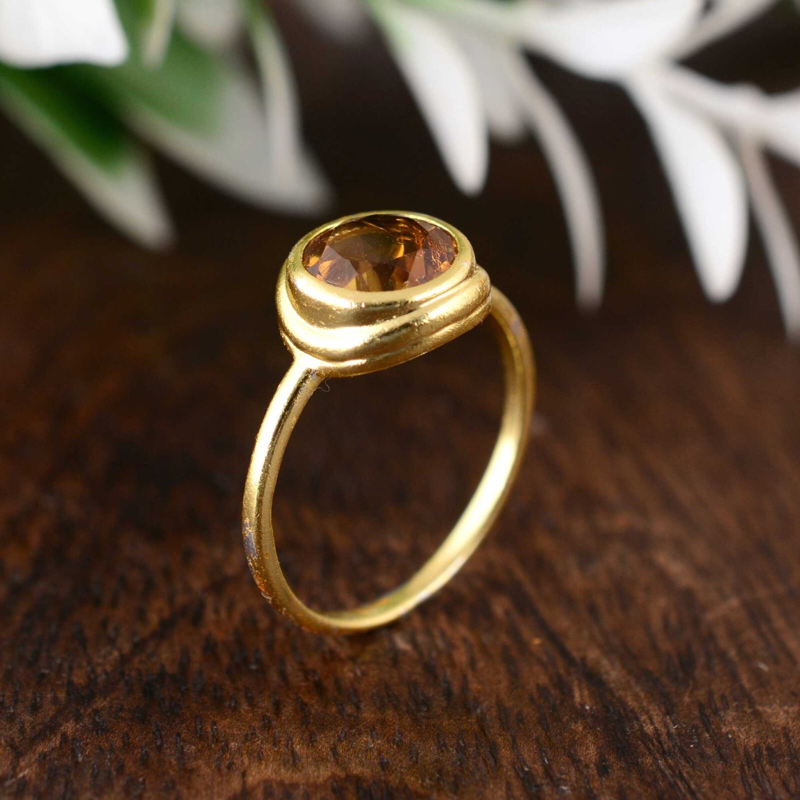 Authentic Yellow Citrine Ring, 14K gold plated Brass ring, Brass Jewelry