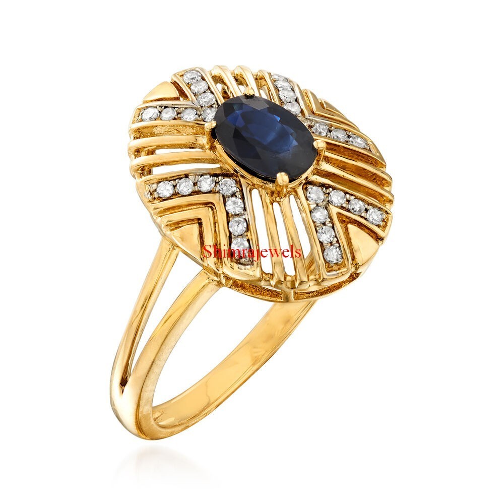 Heated Sapphire Gemstone With 18k Gold Plated Silver Women Ring #10