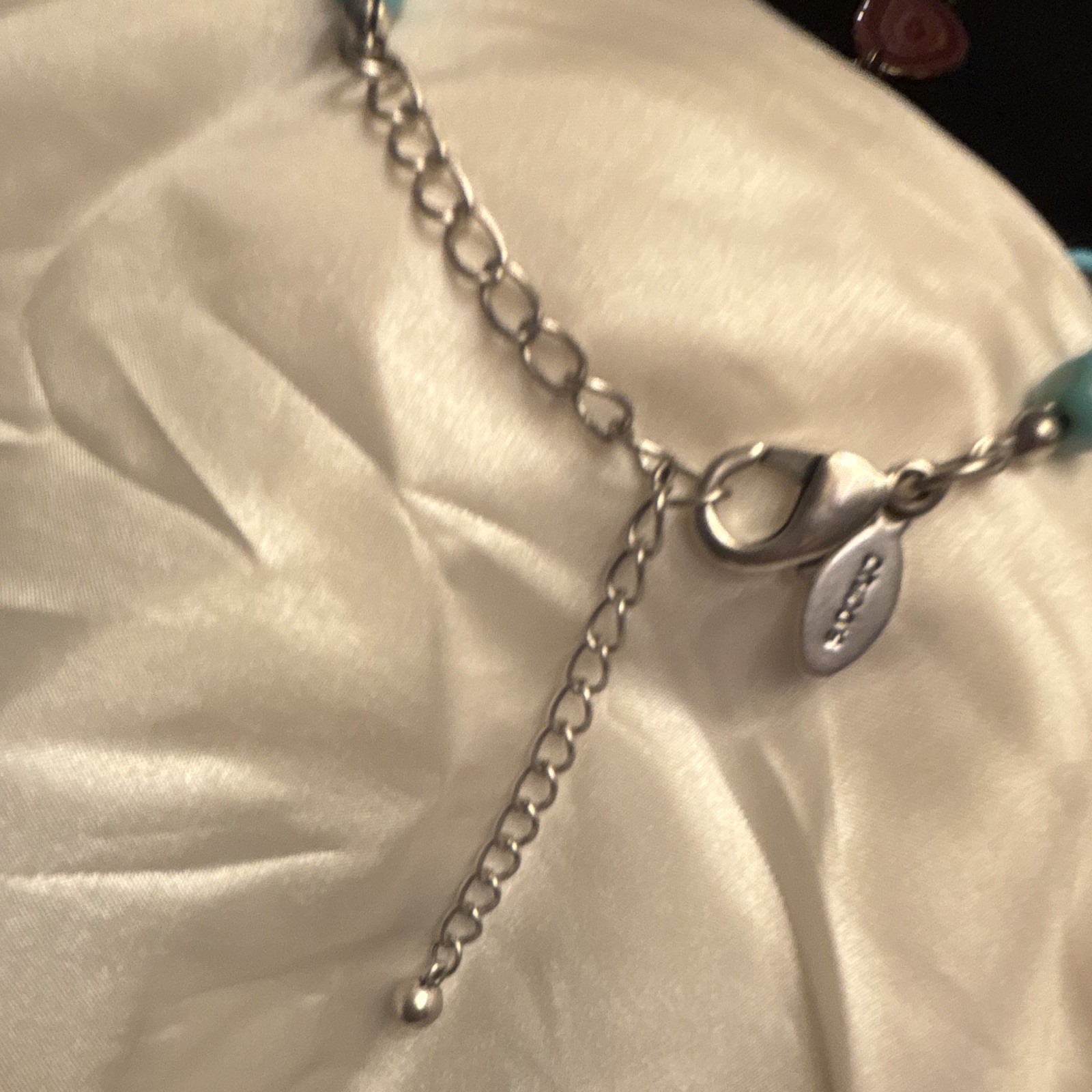 Chico’s Turquoise Beaded Necklace w/ Round Pendant, Silver, Adj. Lobster clasp.