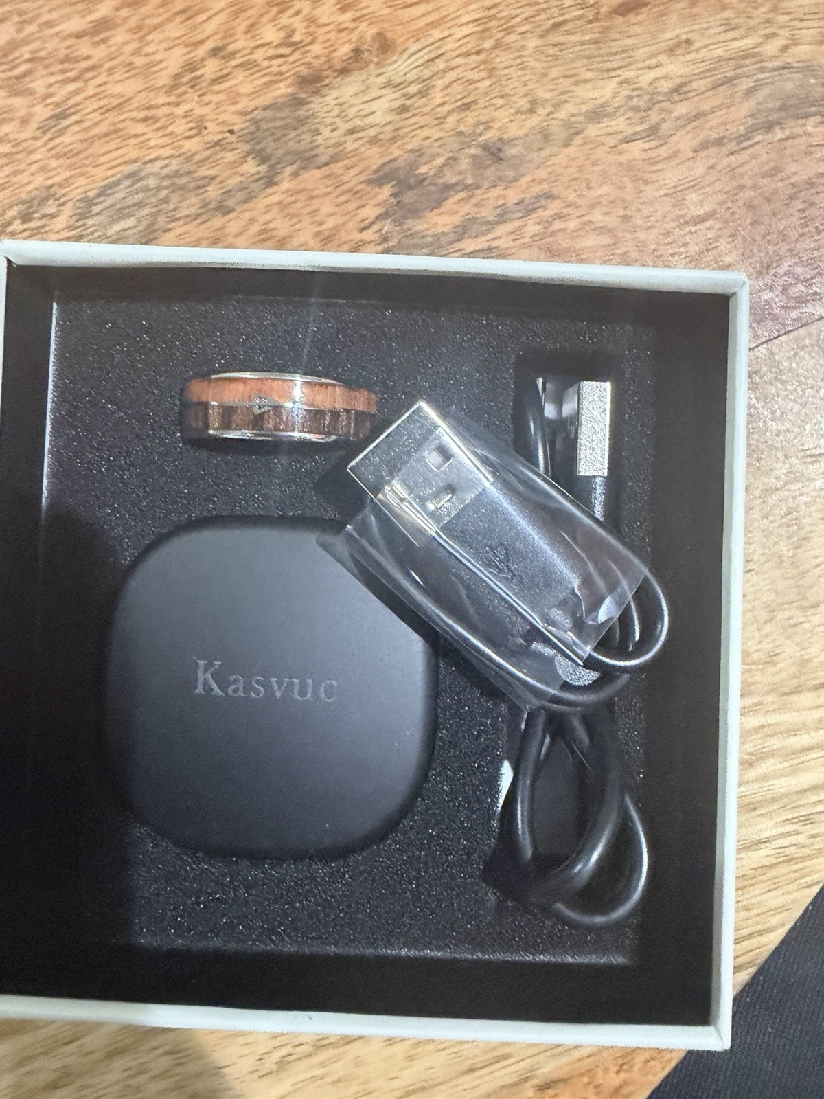 Kasvuc Smart Ring Silver Band Size 9 Waterproof w/ Charging Case & USB Cable