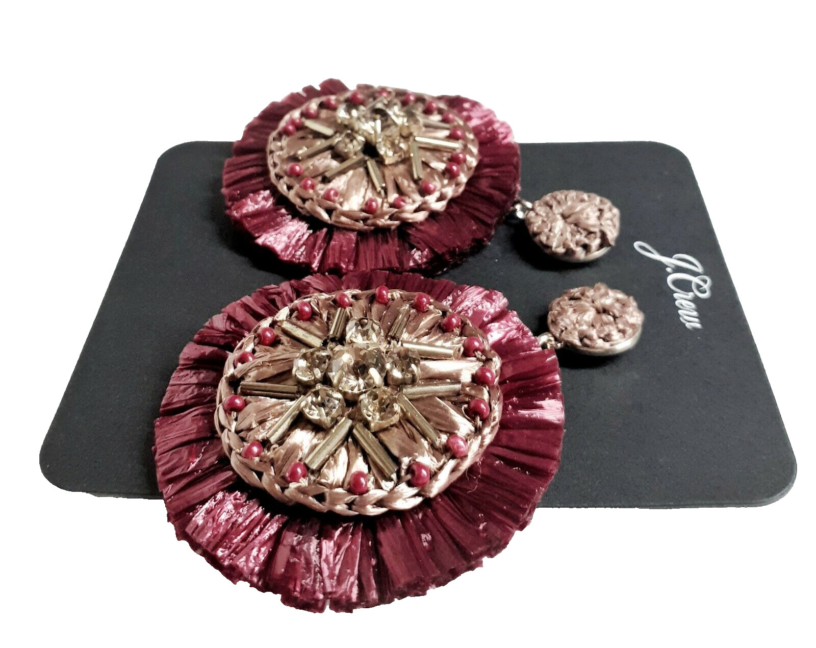 J.Crew Sparkle Raffia Statement Earring Rock Red Multi-Color Leather AQ987 NWT