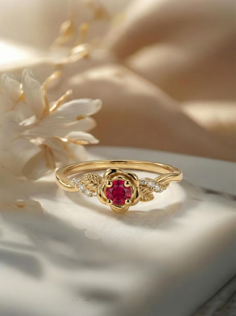 2.39 Ct Round Cut Simulated Ruby Women Engagement Ring 14k Yellow Gold Plated