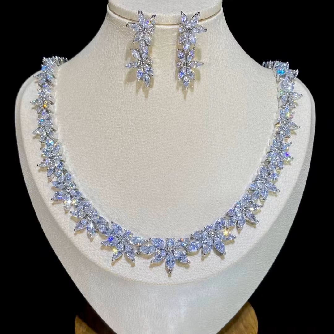Luxury Elegant Jewelry Sets Bridal Long Necklace Earrings Zirkonia Wedding