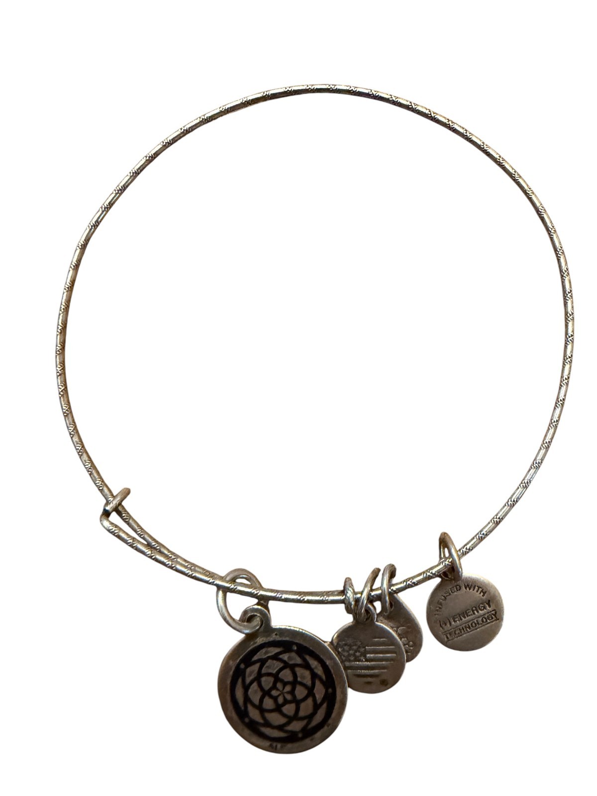 Alex and Ani Silver Tone Charm Bangle Bracelet Floral USA Flag Beaded Accent