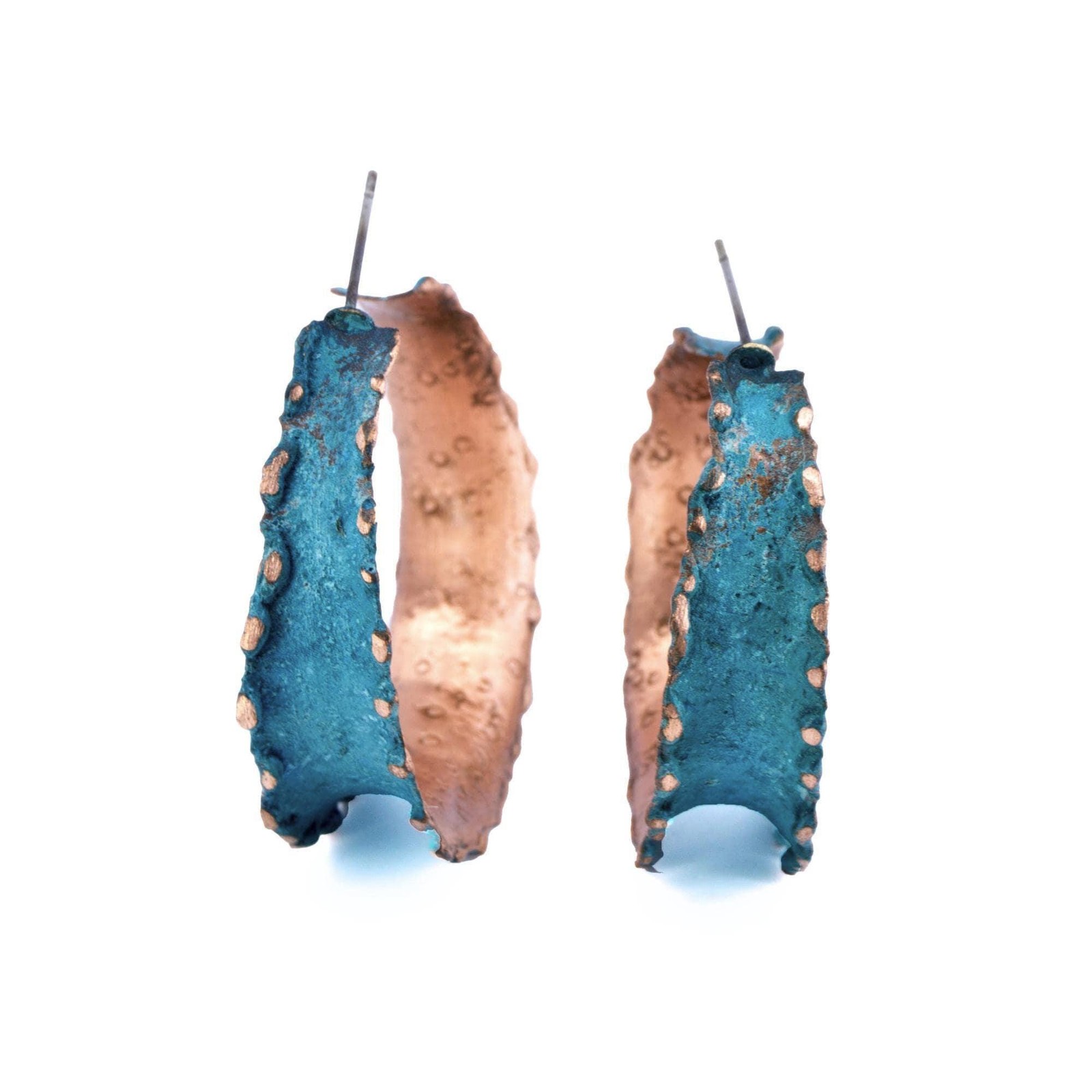 UrbanRose Copper Hoop Earrings 5/8 Inch Verdigris Patina Handmade