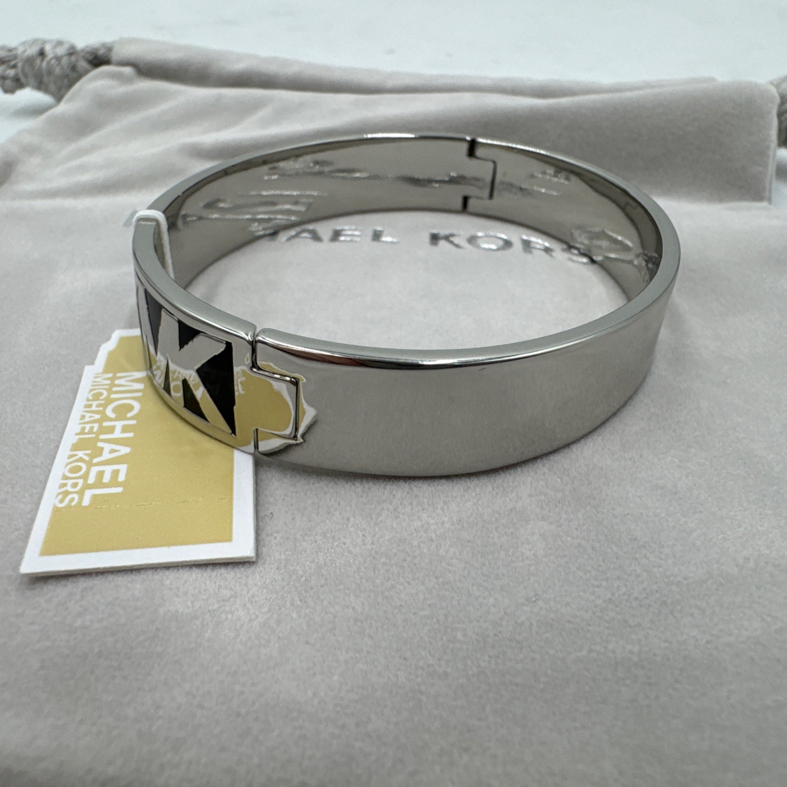 Michael Kors Bangle Bracelet MK Logo Women Silver/Black MKJ8111040