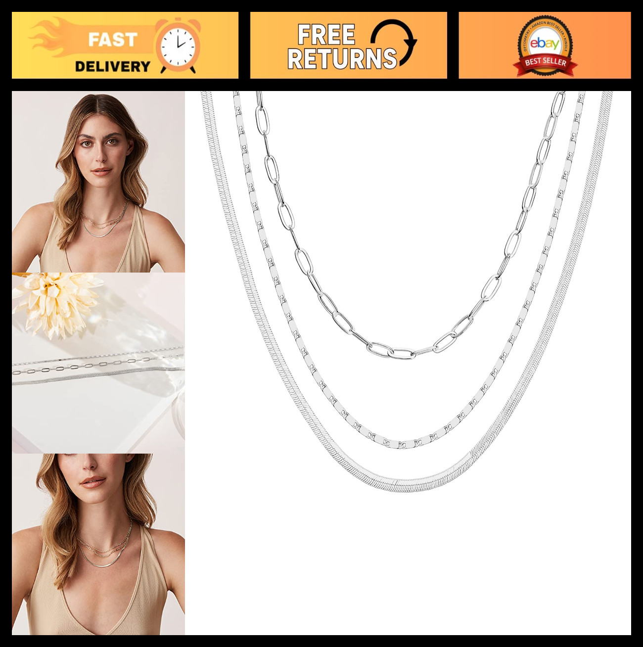 Dainty 14K Gold Plated Layering Necklaces for Women | Snake, Curb Link, Papercli