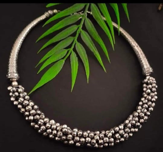 Oxidised Jewellery Silver colour Ball Pipe Necklace without Earrings