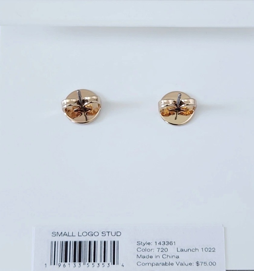 Tory Burch Small Logo Stud Gold NWT MSRP $75