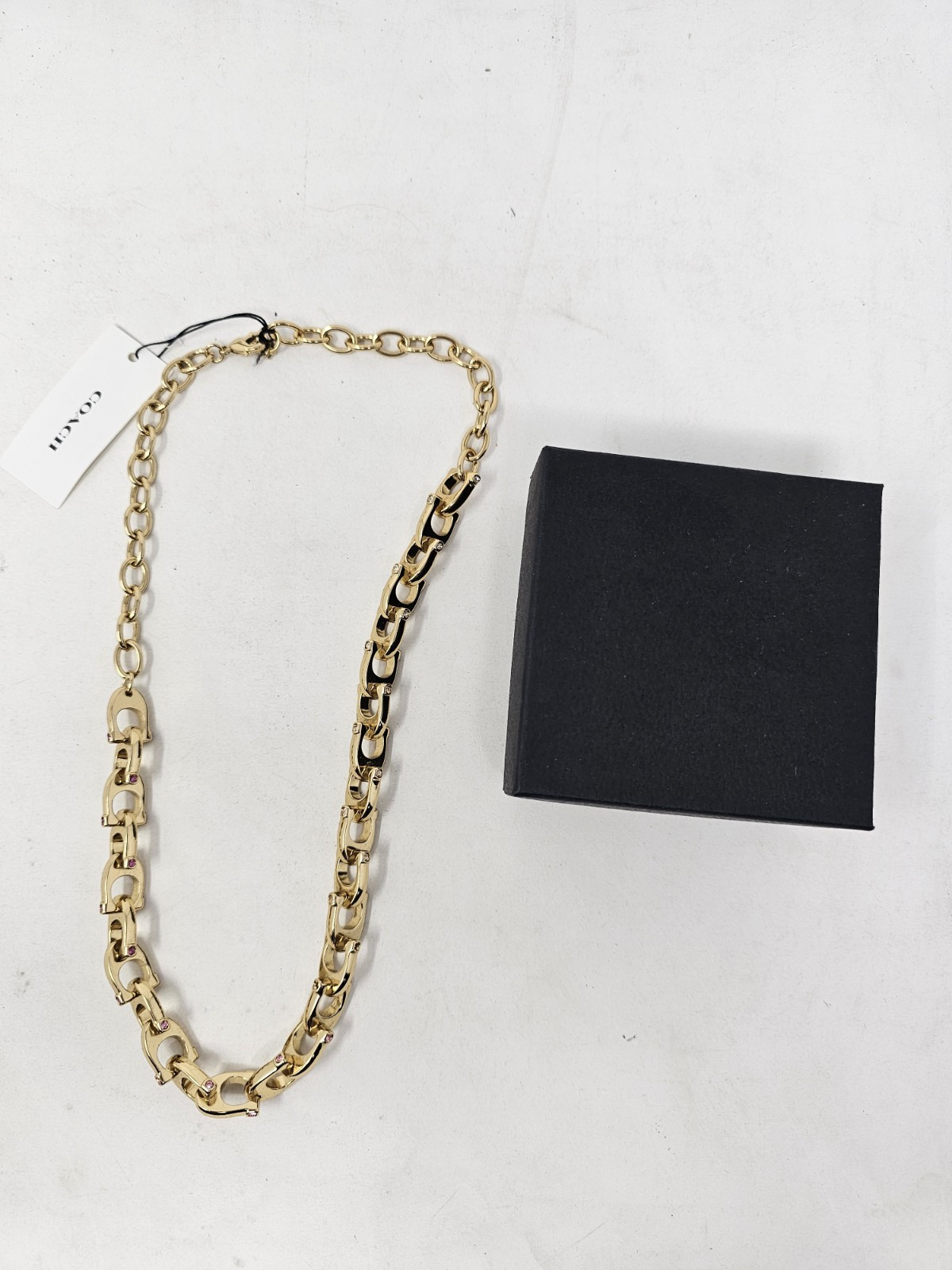 COACH NEW YORK CHUNKY SIGNATURE C LINK NECKLACE OMBRÉ PINK CZ 21” HEAVY