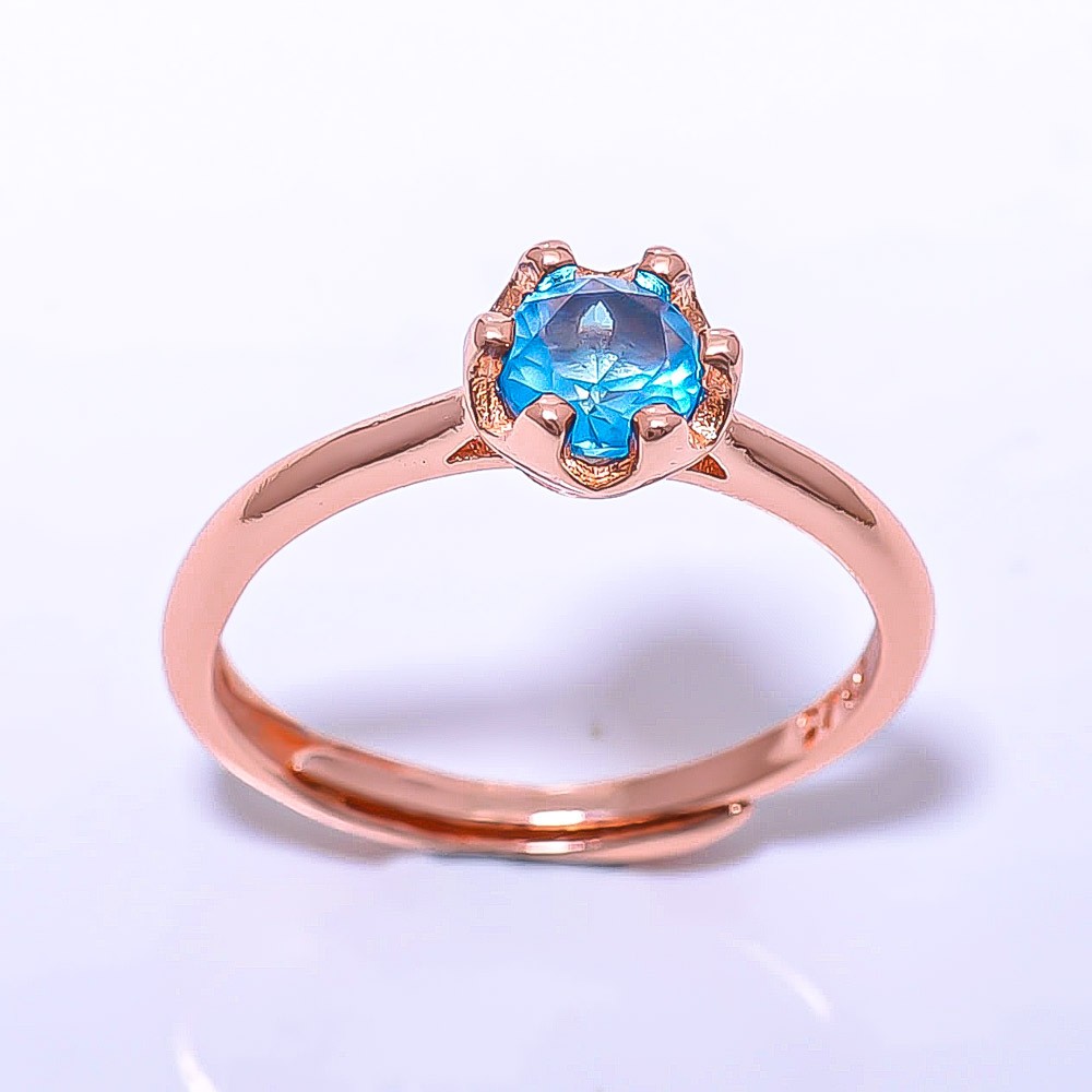 Blue Topaz Gemstone Rose Gold Plated Ring s.Adjst RC376-6