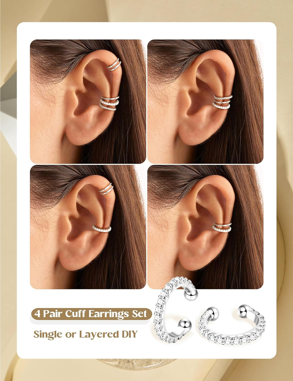 4 Pairs Ear Cuffs Non Piercing – 14K Gold Plated Ear Cuff Earrings for Women Ear