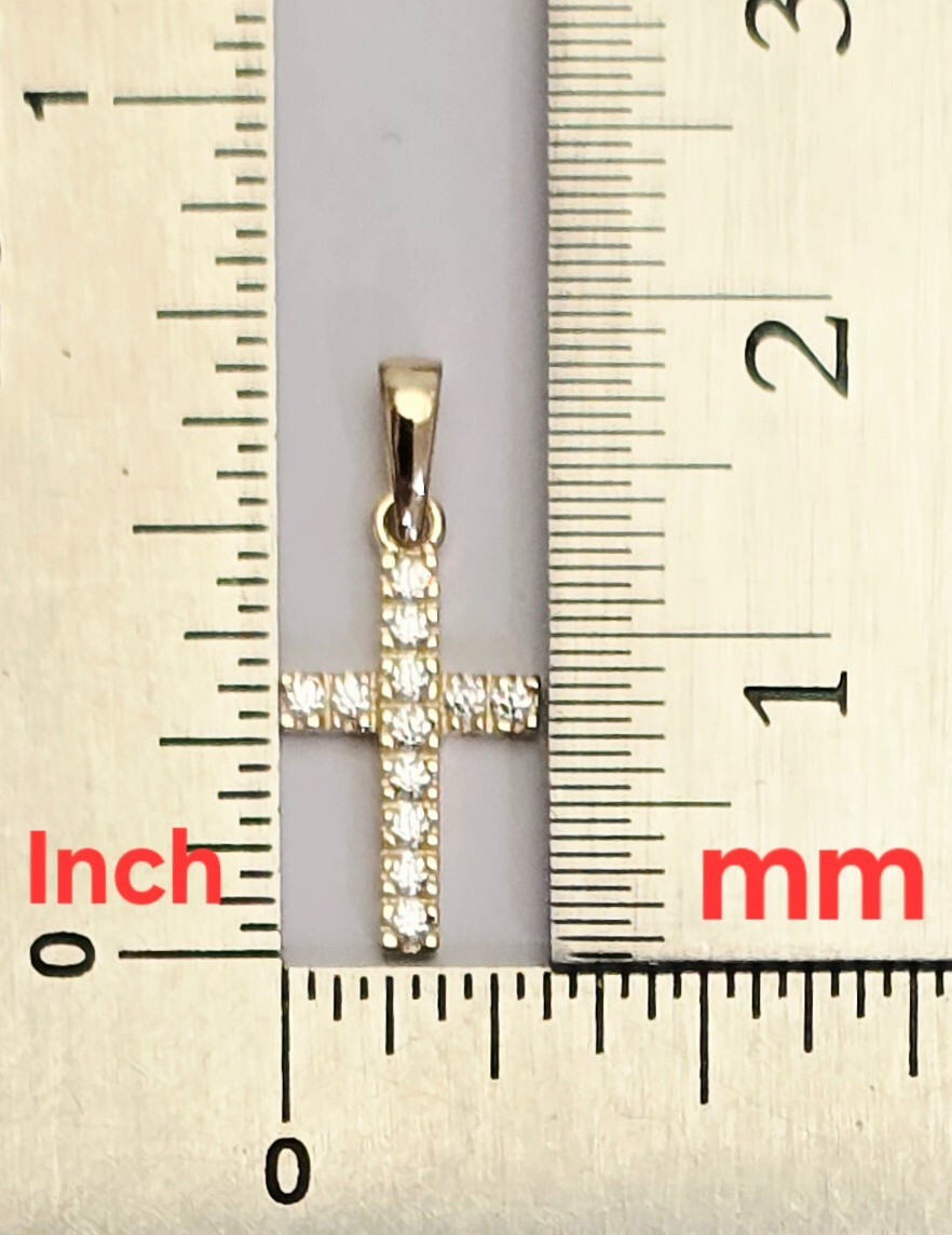 14k Solid Yellow Gold Small Cross With White CZ Stone 8×14 mm