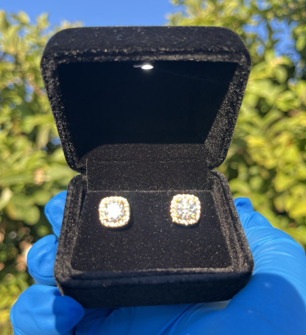 VVS1 Square Moissanite Halo Earrings Gold plated 1.0CT Size 6.5mm GRA✅