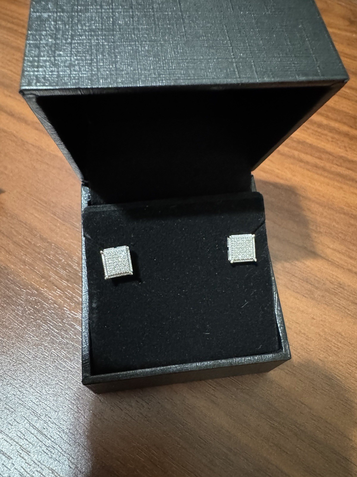 Zales 1/8 CT SquareShaped Multi-Diamond Textured Stud Earrings Sterling Silver