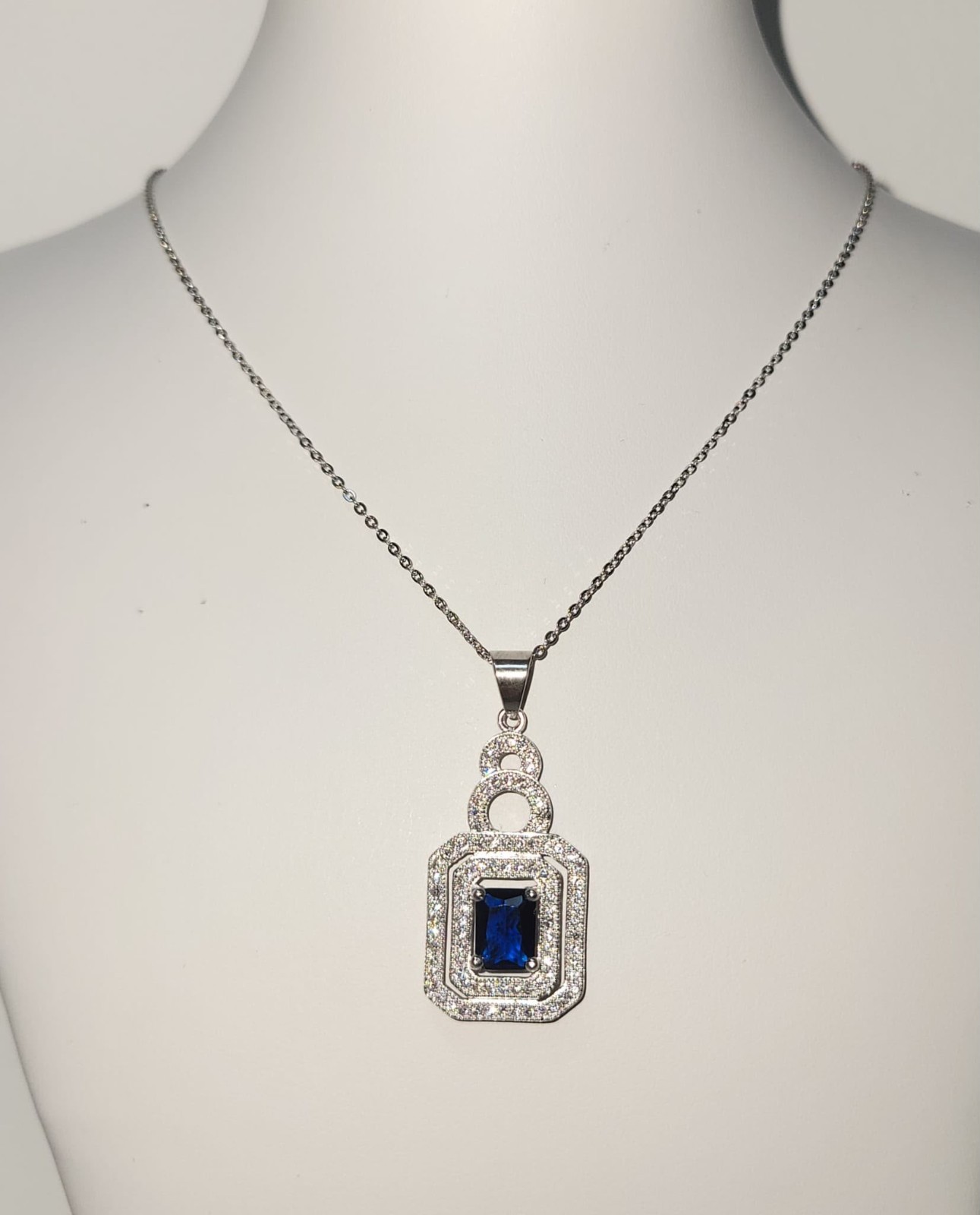 Sterling Silver Sapphire Jewelry Set Ring Earrings Necklace Lab Grown Diamond