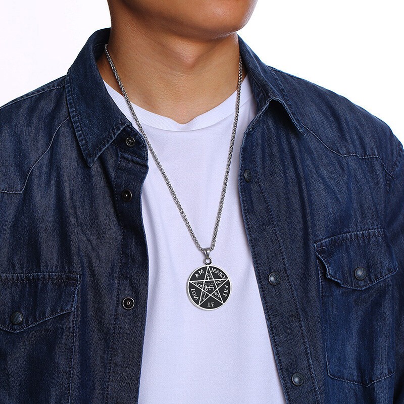 Pentagram of Solomon Pendant Tetragrammaton Name of God Men Necklace Star Amulet