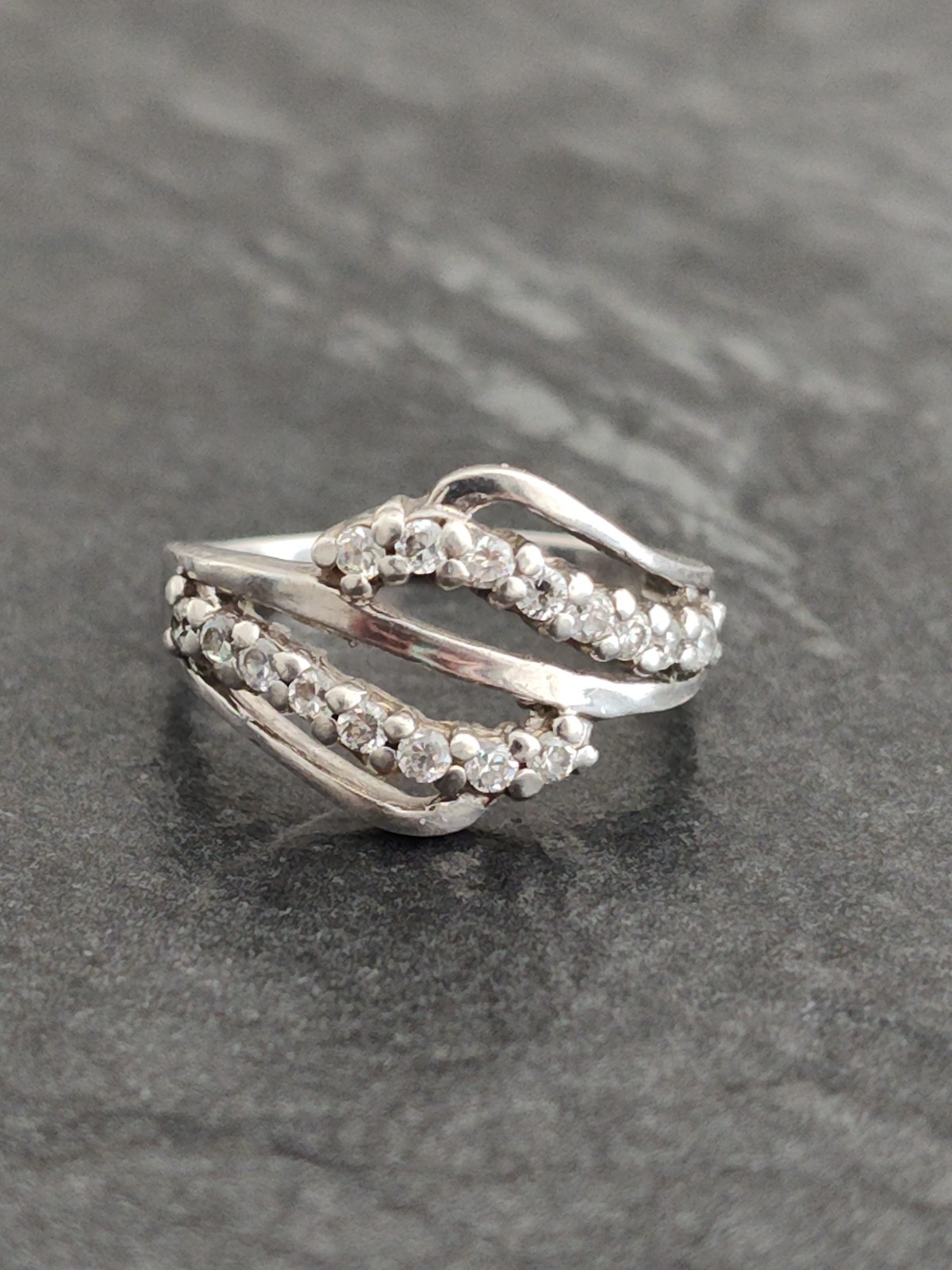 Sterling Silver 925 CZ Bypass Band Ring Size 6.75