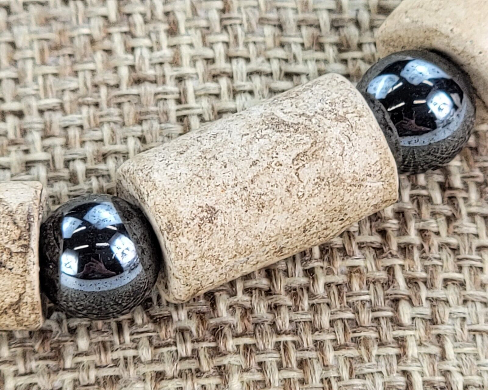 Vintage Stone & Hematite Beaded Necklace 17.5 in Brown Gray Hook Clasp