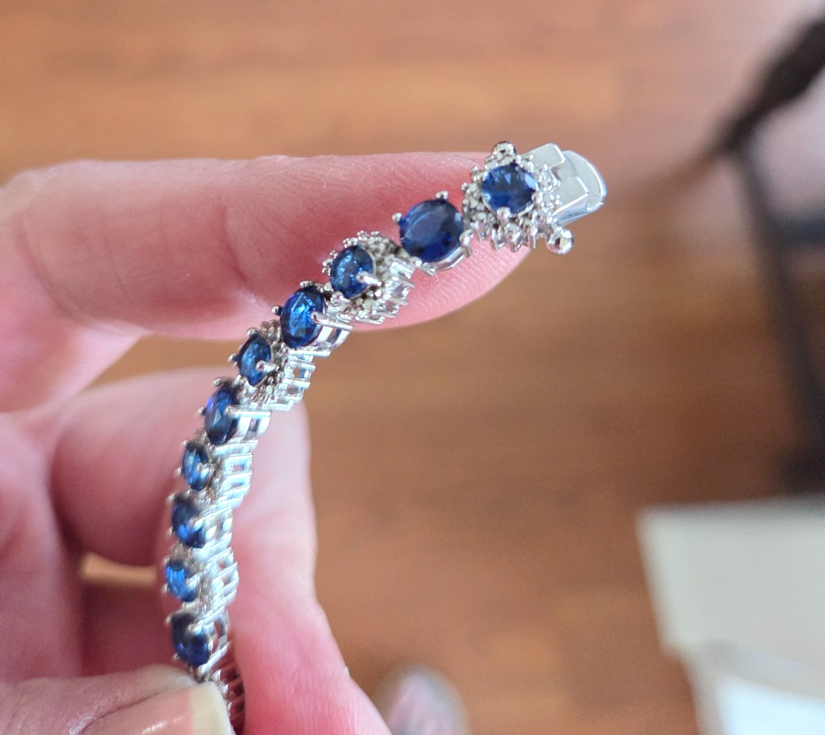 New Sterling Silver Simulated Sapphire Tennis Bracelet