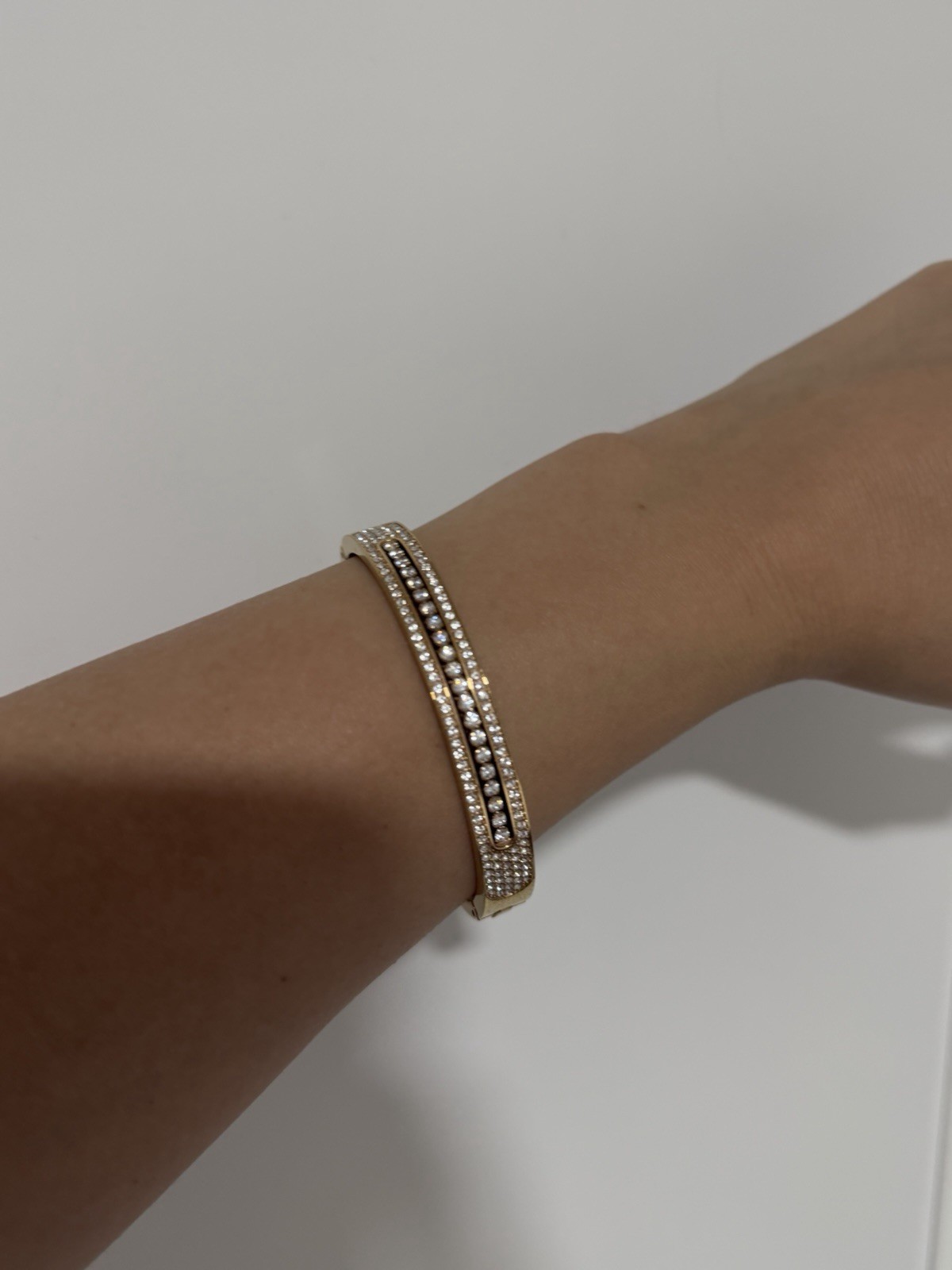 Swarovski Yellow Gold Plated Gold Pavé Crystal Hinged Bangle Bracelet