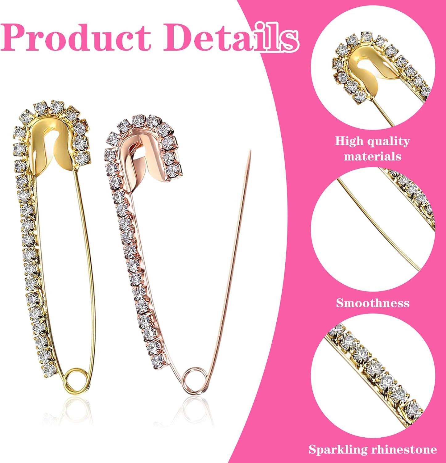 6 Pcs Rhinestone Safety Pins, Fancy Safety Pins for Clothes, Faux Crystal Brooch