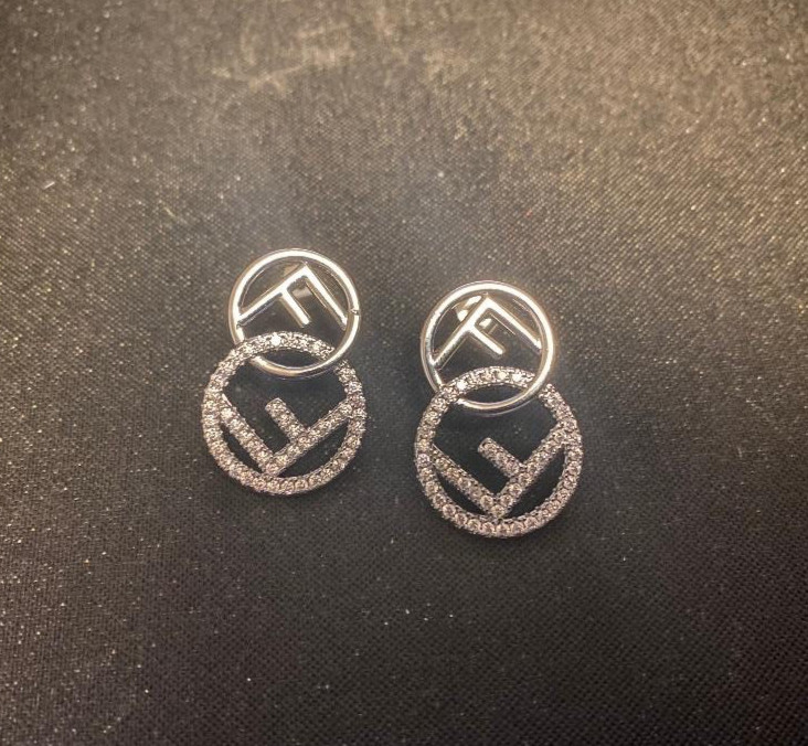 Women’s Fendi FF Stamped Double Round Stud Earrings – Silver Tone