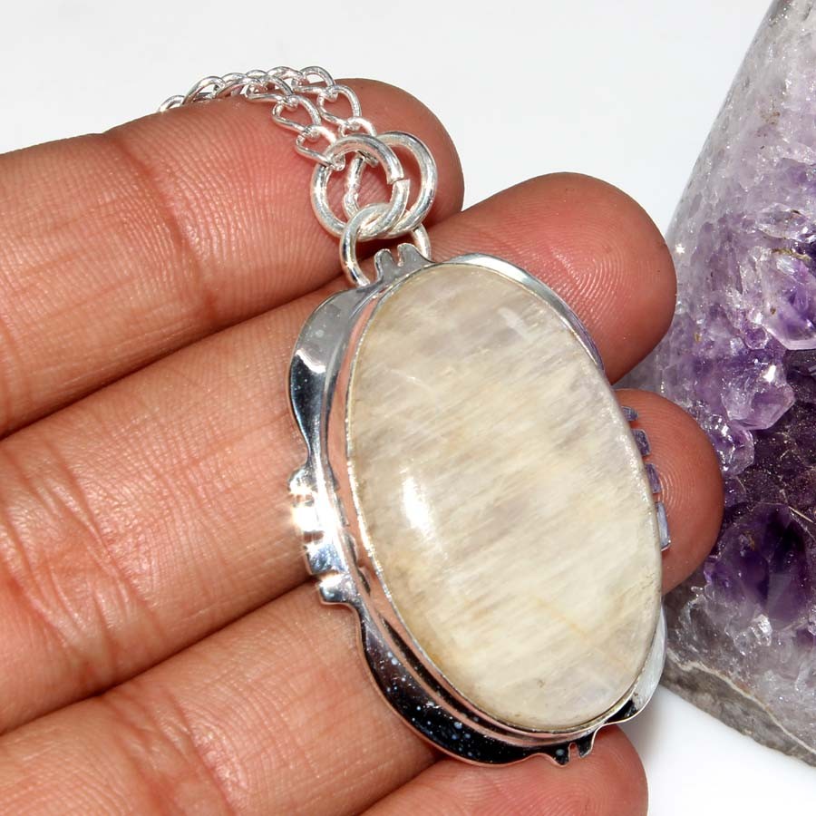 925 Silver Plated Fine Finish Sri-Lankan Moonstone Necklace 19″ Trendy GW