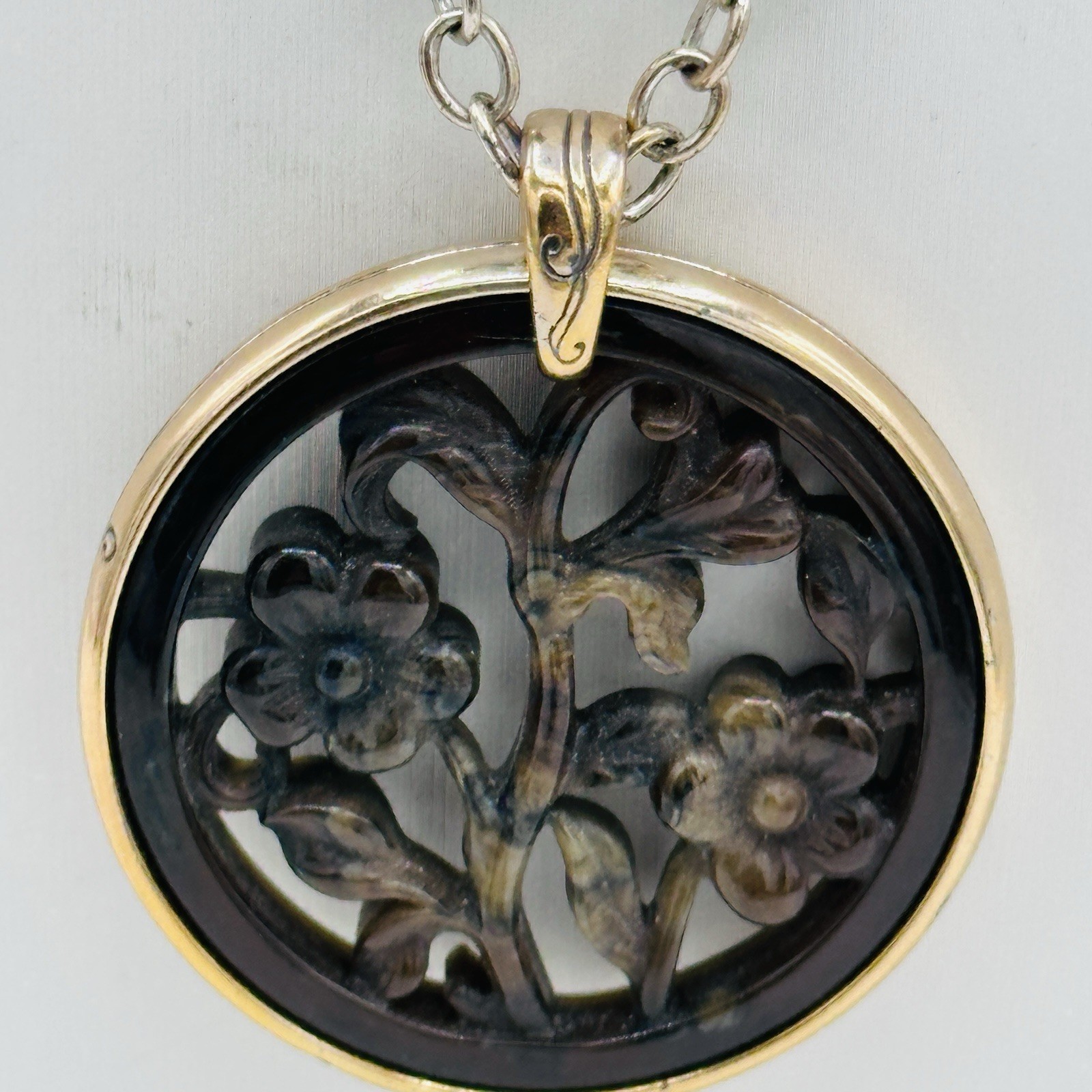 Brighton Floral Openwork Resin Pendant Necklace Gold Plated Beaded Chain
