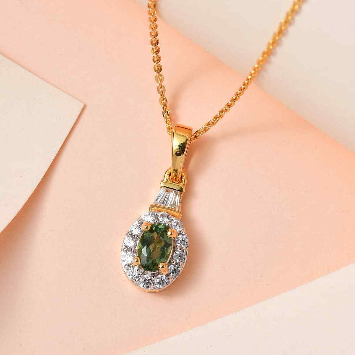 SO SWEET!! 0.85ctw Green Apatite & Zircon Pendant & Chain 20″ Vermeil Plated
