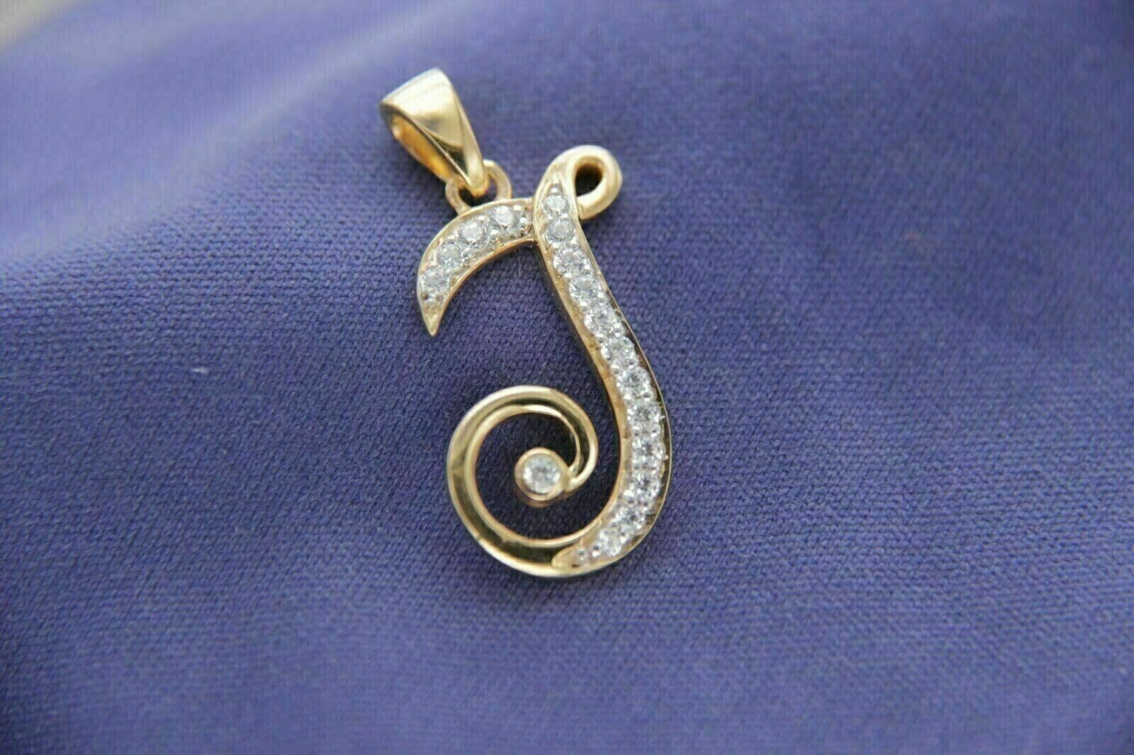 0.25Ct Round Real Moissanite “J” Initial Small Pendant 14k Yellow Gold Plated