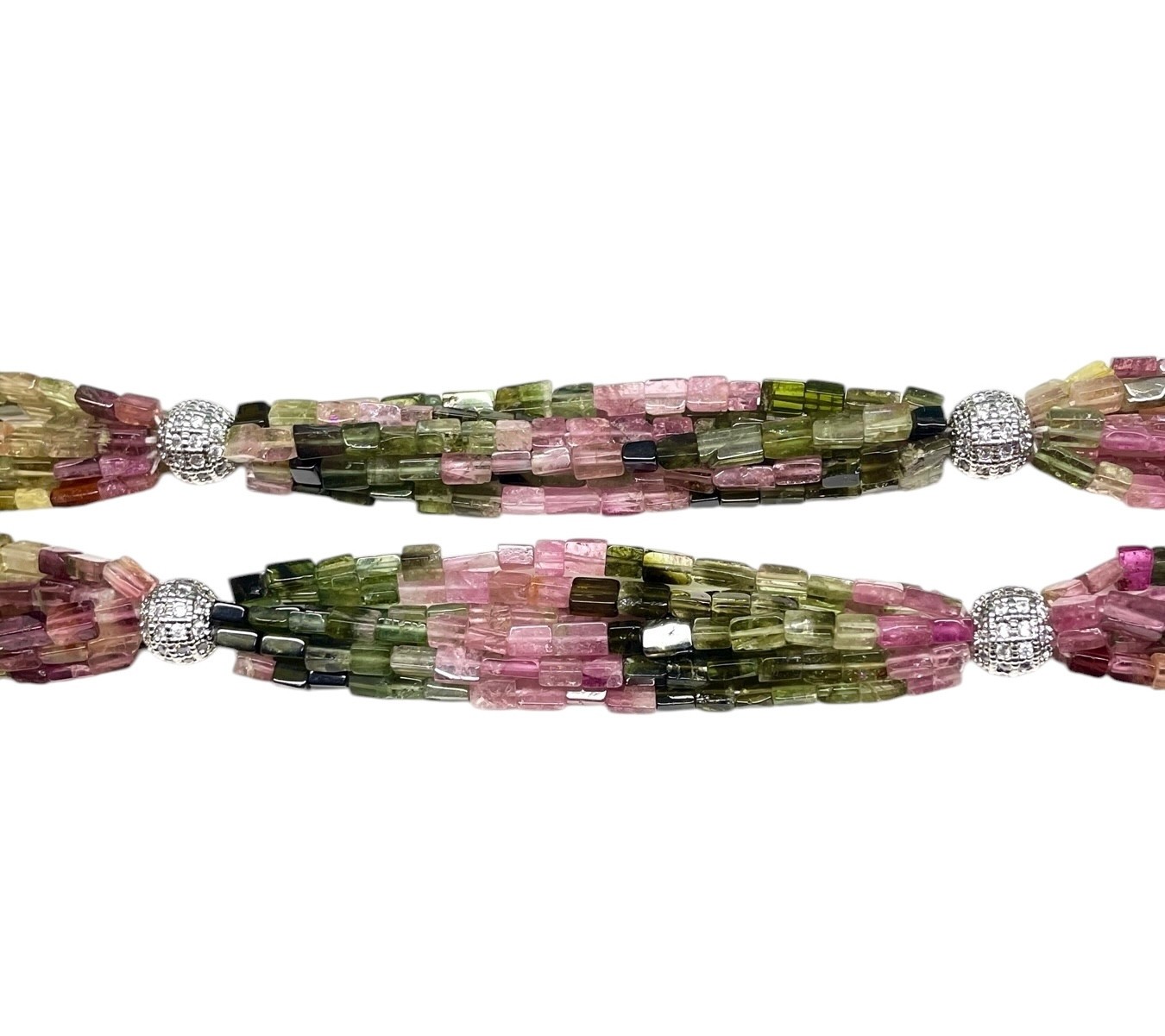 7 Strands Natural Multi Tourmaline Octagon Beads Boutique Necklace 925 Clasp