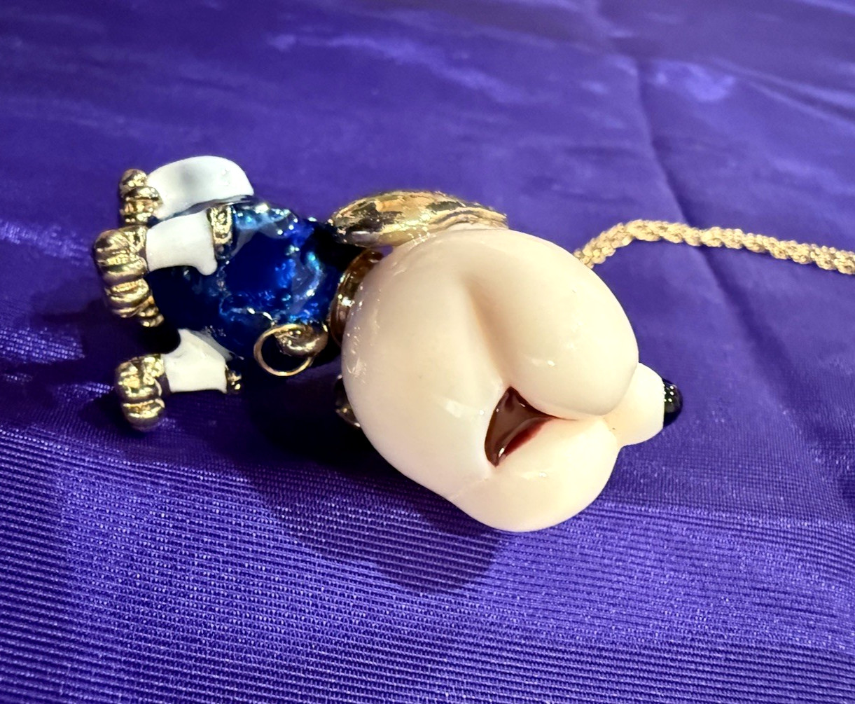 Betsy Johnson Blue Enamel Resin Puppy Dog Pendant on Gold Tone Chain